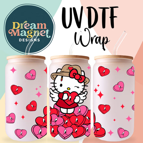 Hello Kitty Valentine's Day Pink and Red hearts UV DTF Wrap